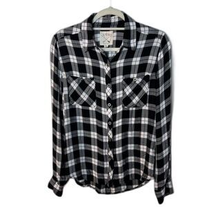 LA Hearts Plaid Button Down Flannel Black & White Size S